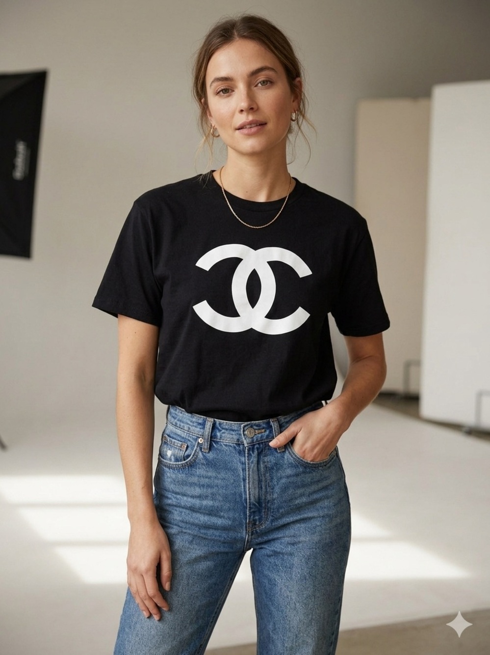 Gildan Black Short Sleeve Tee with White Logo